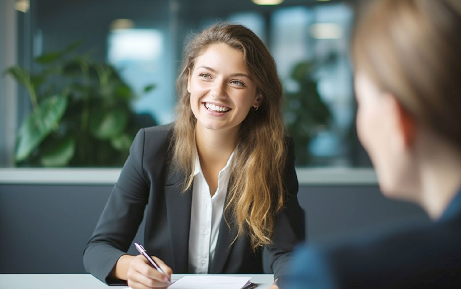 Job Interview Smiling Female Manager With Applicant Optimised