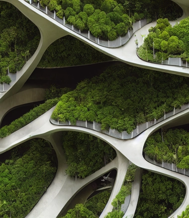 Splendid City Covered With Green Trees Plant Digital Art 3D Illustration