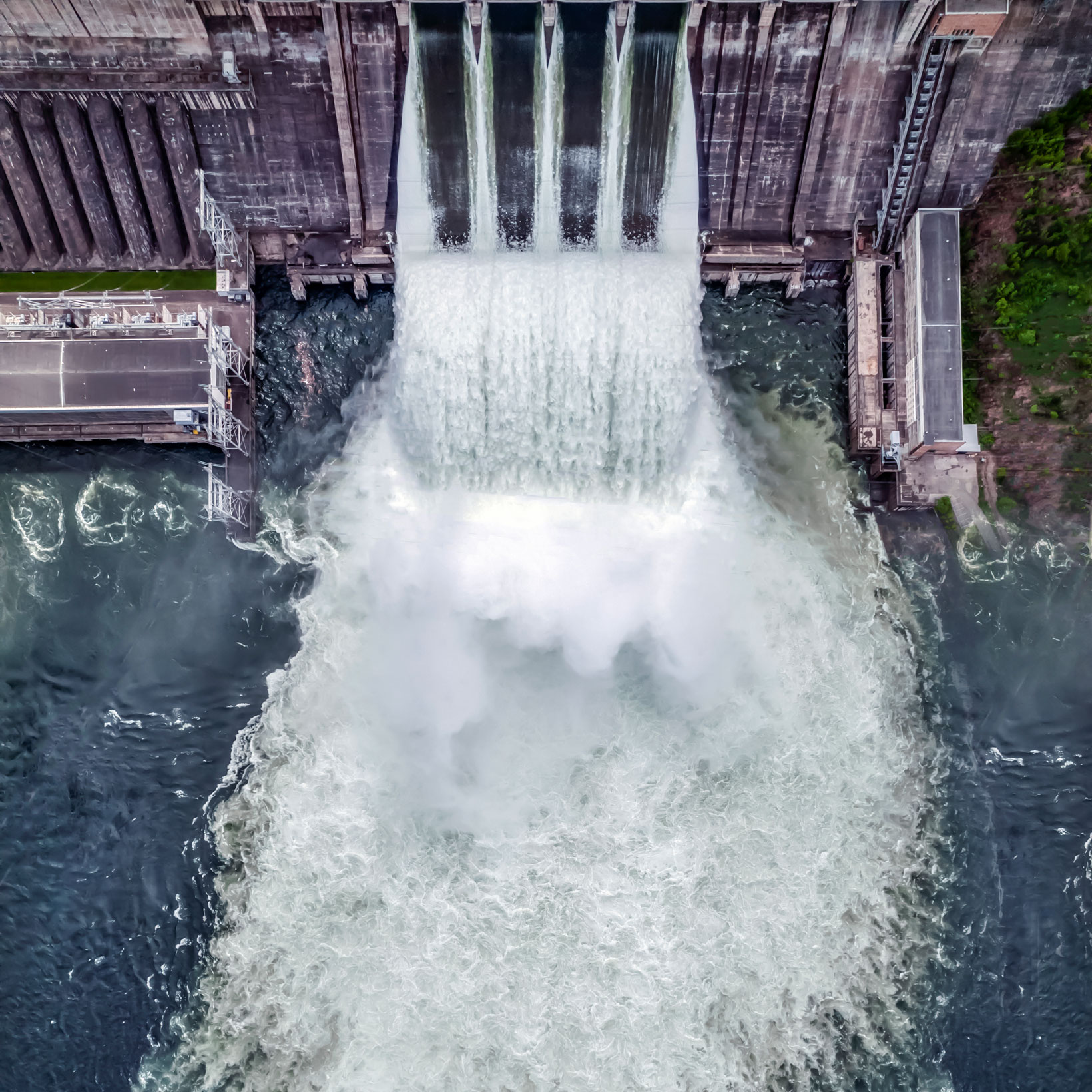 Water Discharge Stream Waterfall Hydroelectric Dam Overflowing Reservoir Huge Jet Water Aerial Drone Yenisei River Siberia Krasnoyarsk 2