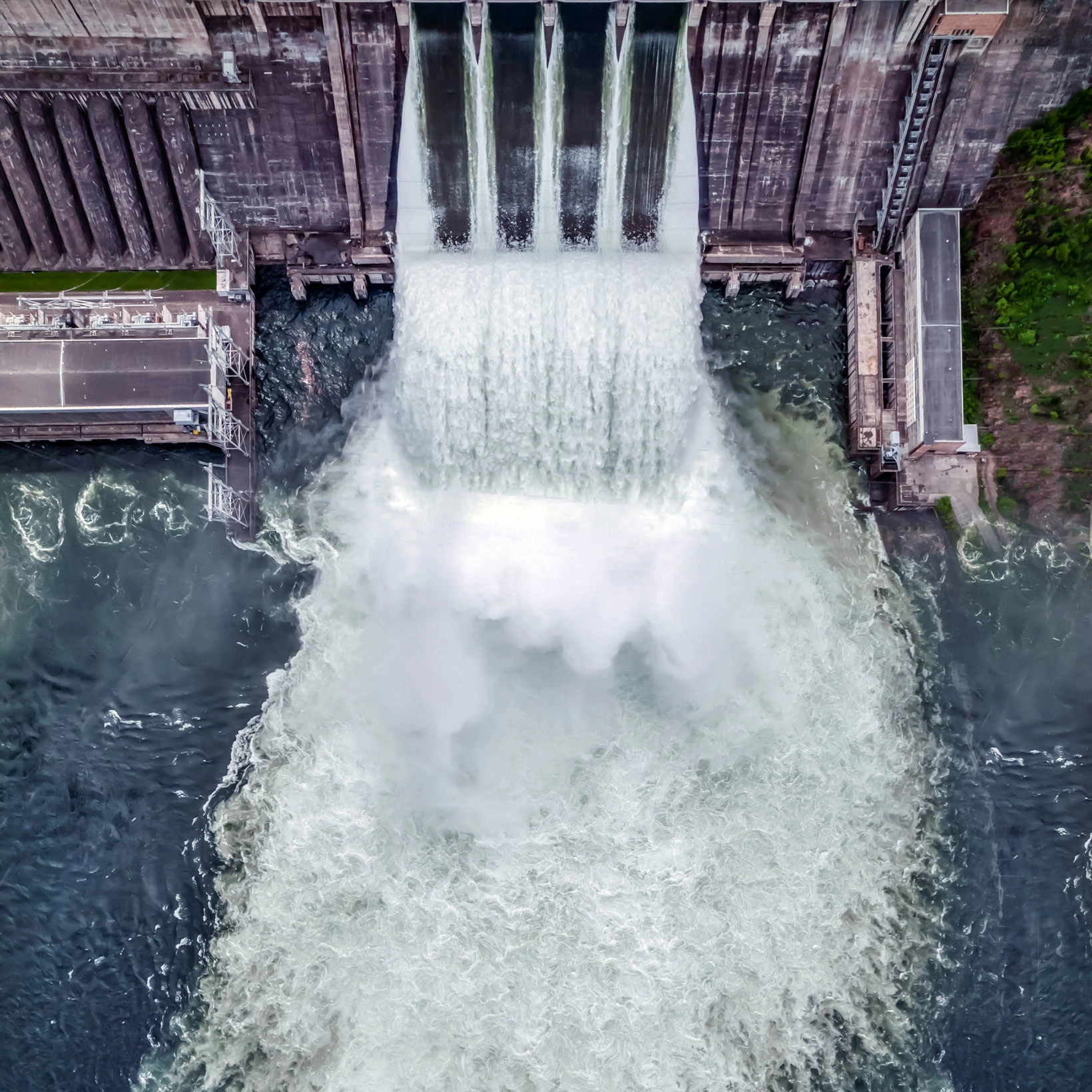 Water Discharge Stream Waterfall Hydroelectric Dam Overflowing Reservoir Huge Jet Water Aerial Drone Yenisei River Siberia Krasnoyarsk 2