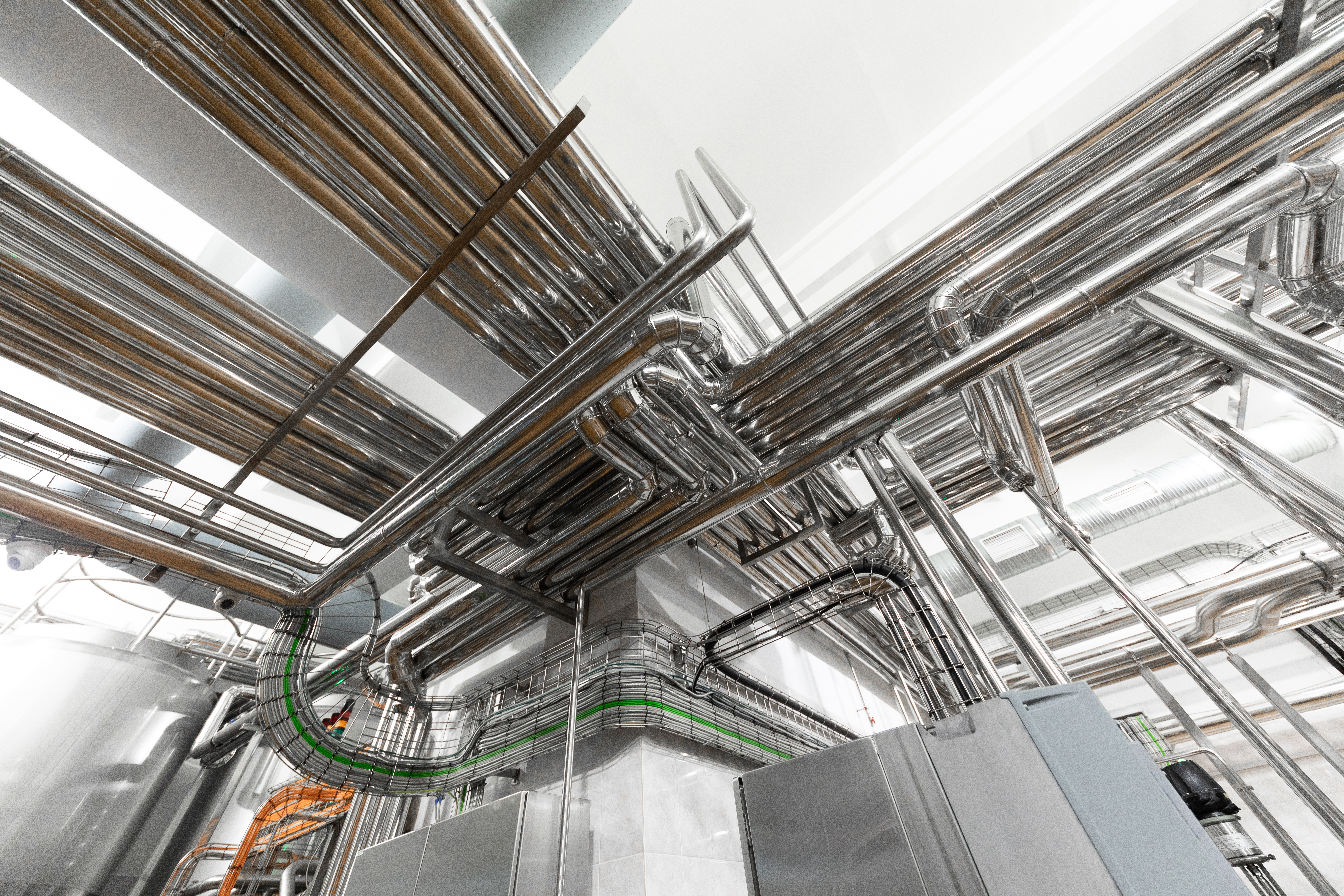 Steel Pipelines Cables Factory Interior As Nuclear Industry Background Concept