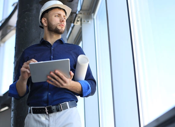 Engineer Using Digital Tablet Construction Site Optimised